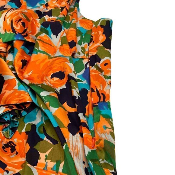 Gianni Bini orange and blue floral sleeveless ruffle neck top size M - Picture 12 of 16